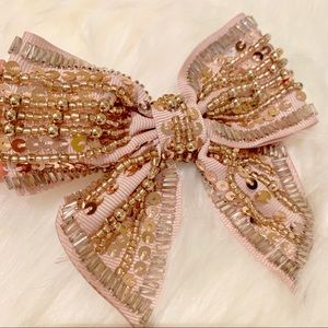 Beaded bow tie pin and clip - blush color